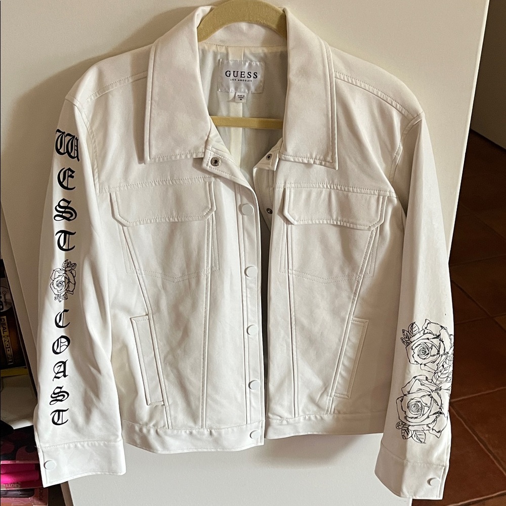 GUESS White Jean Jacket with Black Graphic